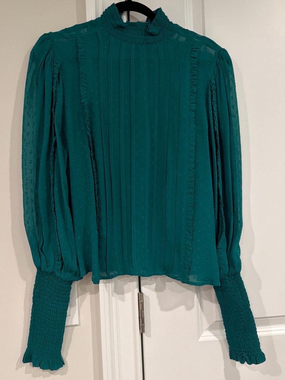 FARM Rio Teal High-Neck Puff Sleeve Blouse